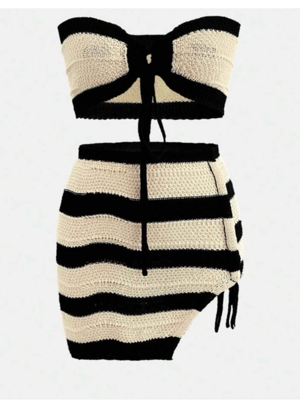 SHEIN Black and Cream Striped Mini Skirt Set